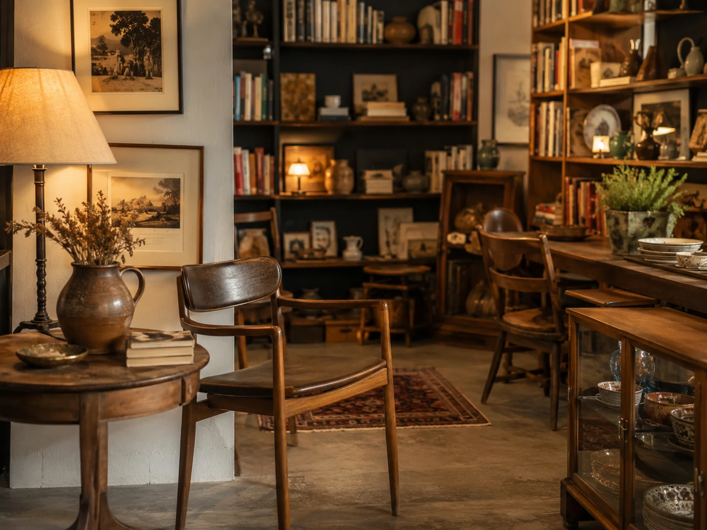 Intérieur chaleureux du magasin de seconde main